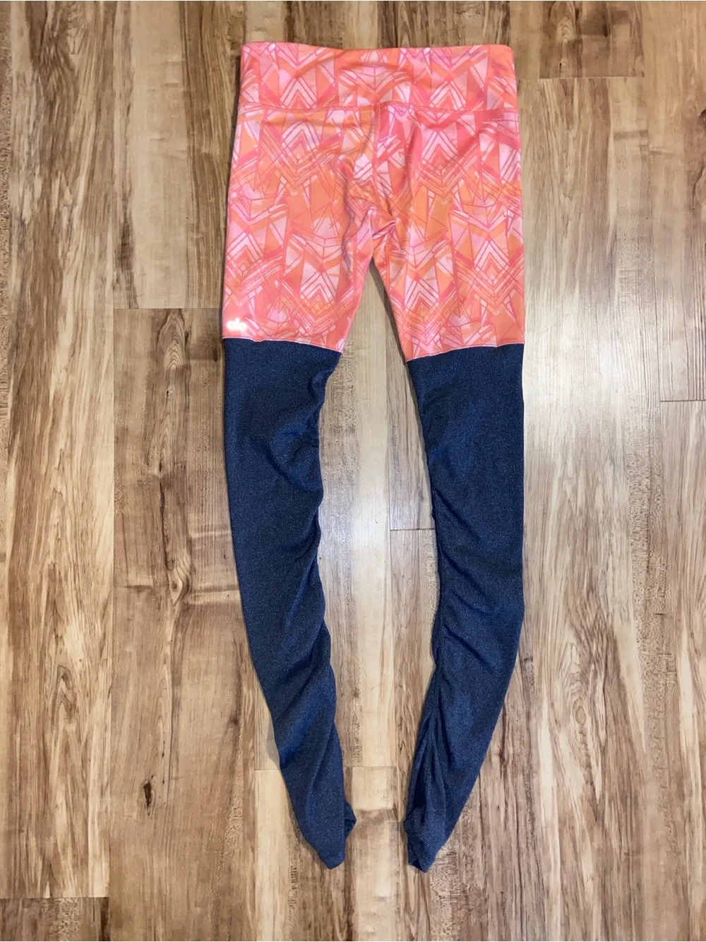 ALO Goddess Ribbed Coral Pattern and Gray Colorblock Leggings